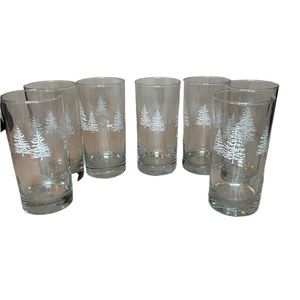 Libbey Glass winter wonderland pine tree forest glass set of 7 16oz